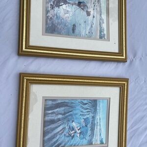 Sue Wall Framed Beach Print Pair – Coastal Kids Art, Gold Frame Set of 2